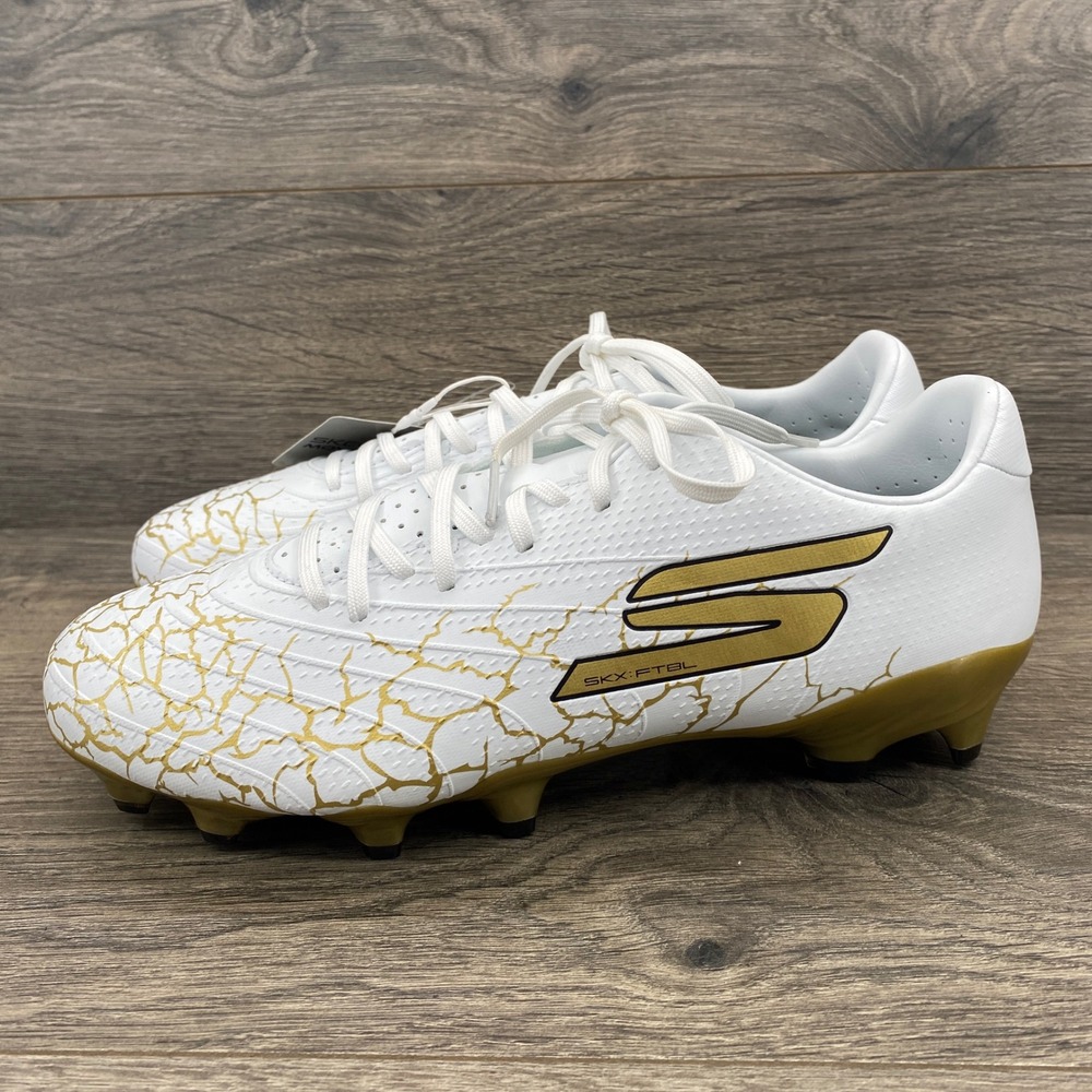 Skechers SKX 1.5 Soccer Cleats Mens 8.5 White Gold Crackle SN 252017 WBGD